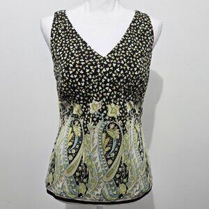 Talbots Womens Vintage Y2K 100% Silk Babydoll Tank Top Sz 8 Floral Forest Fairy